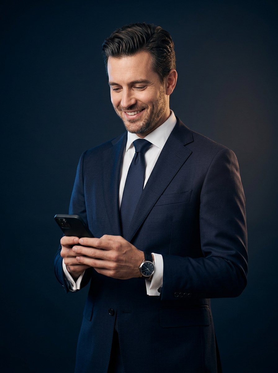 Profesional gestionando comunicaciones fehacientes con LegallyMail desde su smartphone